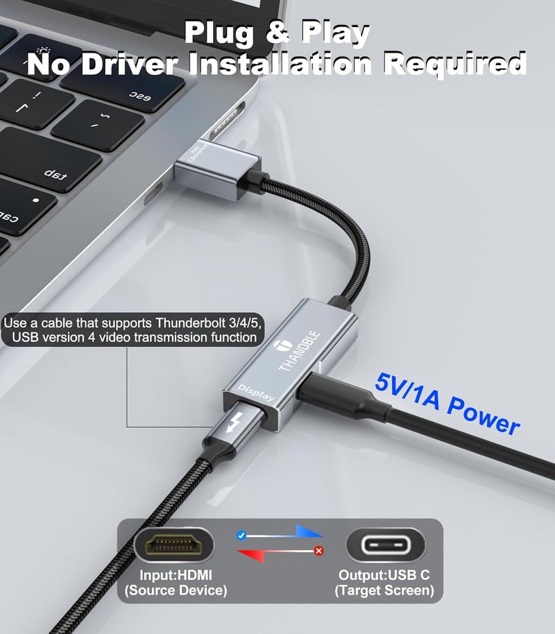 THANDBLE HDMI to USB C Adapter 4K60Hz, Unidirectional HDMI Male (Source) to USB C Female (Display) for Portable Monitor, AR Glasses XREAL One/Air 2 Pro/VITURE Pro/Rokid, PS4/5, Xbox, Switch, ROG Ally - Image 4